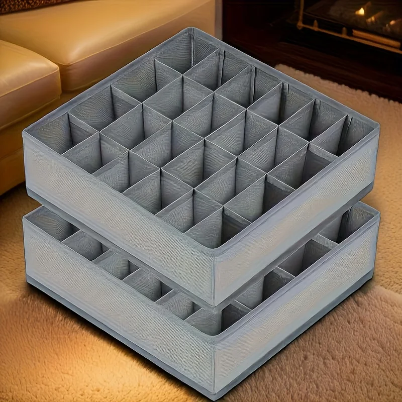 Sock Organizer Tray - 24区画の布製引き出しオーガナイザー（下着、靴下、ネクタイ用）- 折りたたみ式クローゼット収納ボックス（テンションマウント付き）