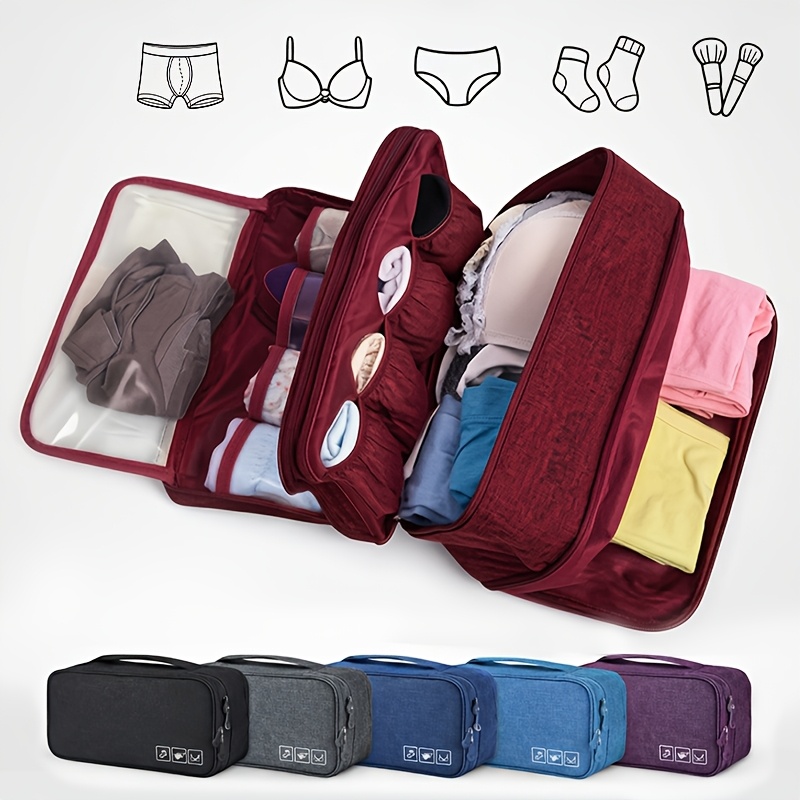 Sock Organizer Tray - 1個入りポータブル折りたたみ式トラベル下着収納バッグ、軽量ジッパー付き整理バッグ、ブラジャー、靴下、下着に最適