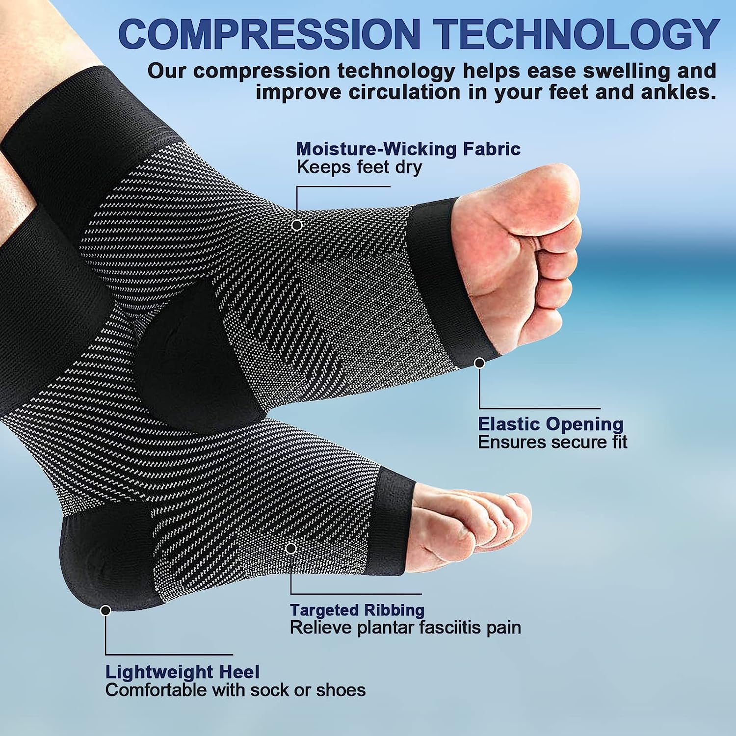 1足足足底筋膜炎圧縮ソックス、足の痛みを和らげる足首ブレース - Ankle Brace Sock のレビューと価格