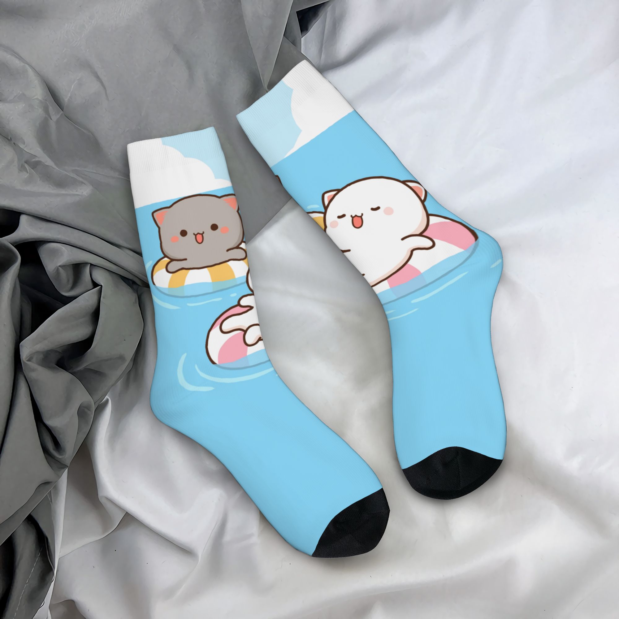 モチピーチキャットカップルの可愛いカスタムGIFが描かれたビ - Dress Sock Men のレビューと価格